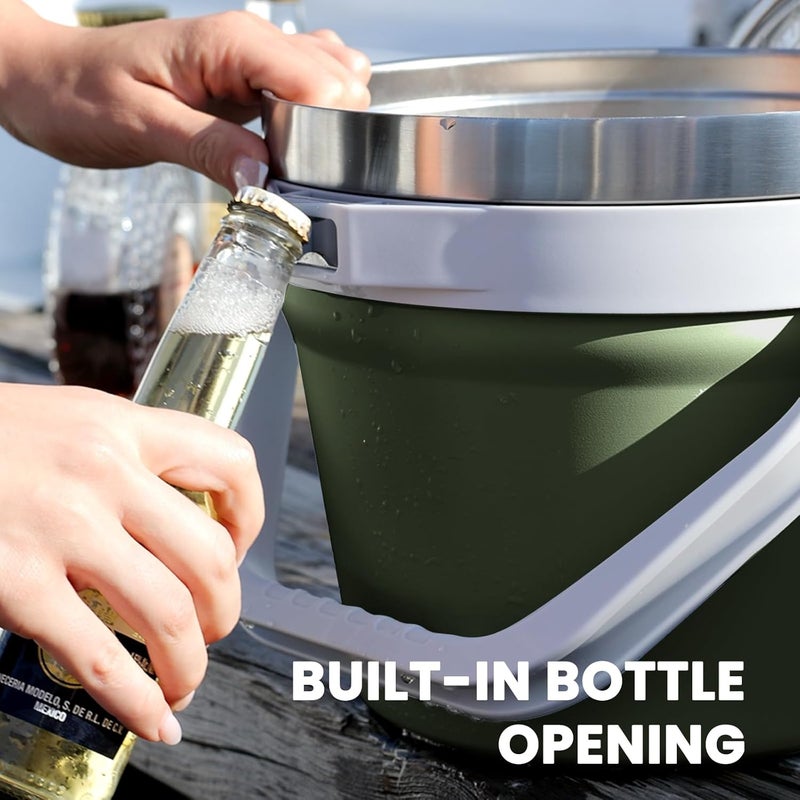 COKTIK 7L Vacuum Insulated Ice Bucket with Lid，Large Capacity Stainless Steel Beverage Bucket for Cocktail, Champagne, Wine, Beer，Large Parties（Army Green） - Image 5